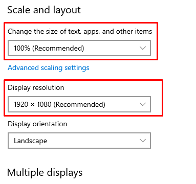 Chọn Dislay resolution về 1920x1080 và Scale về 100%